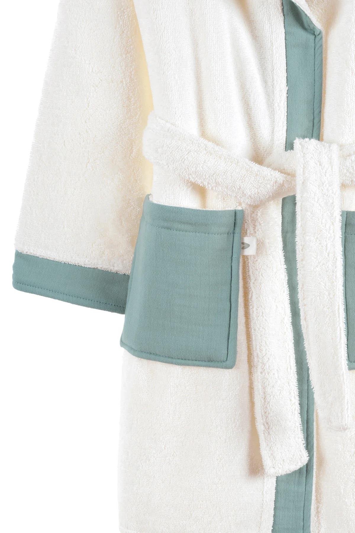 İrya Joy Of Colors Organik Pamuk Müslin Detaylı Çocuk Bornoz Yeşil 6-7 Yaş