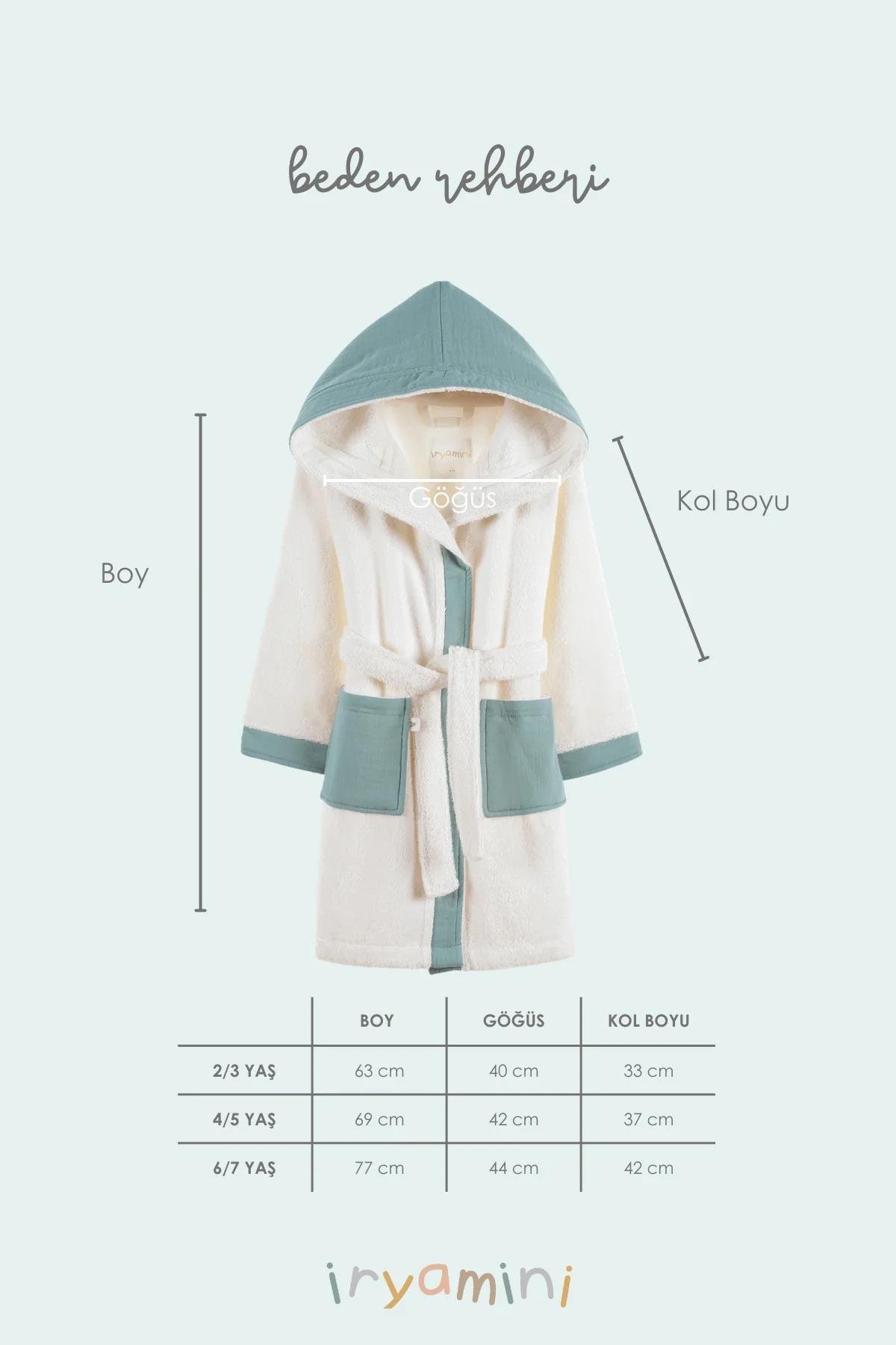 İrya Joy Of Colors Organik Pamuk Müslin Çocuk Bornoz Yeşil 4-5 Yaş