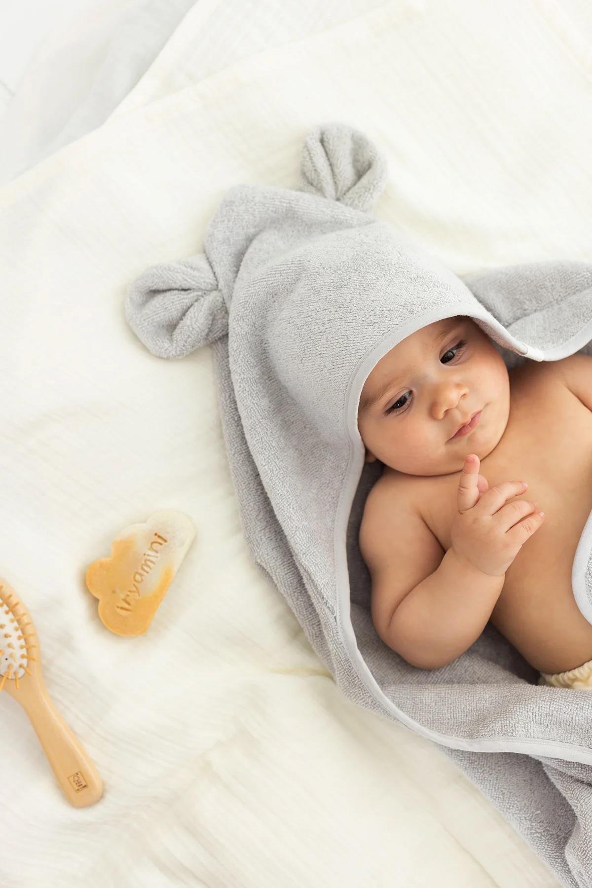 İrya Tiny Bear Organik Pamuklu Kundak Gri 75x75 Cm