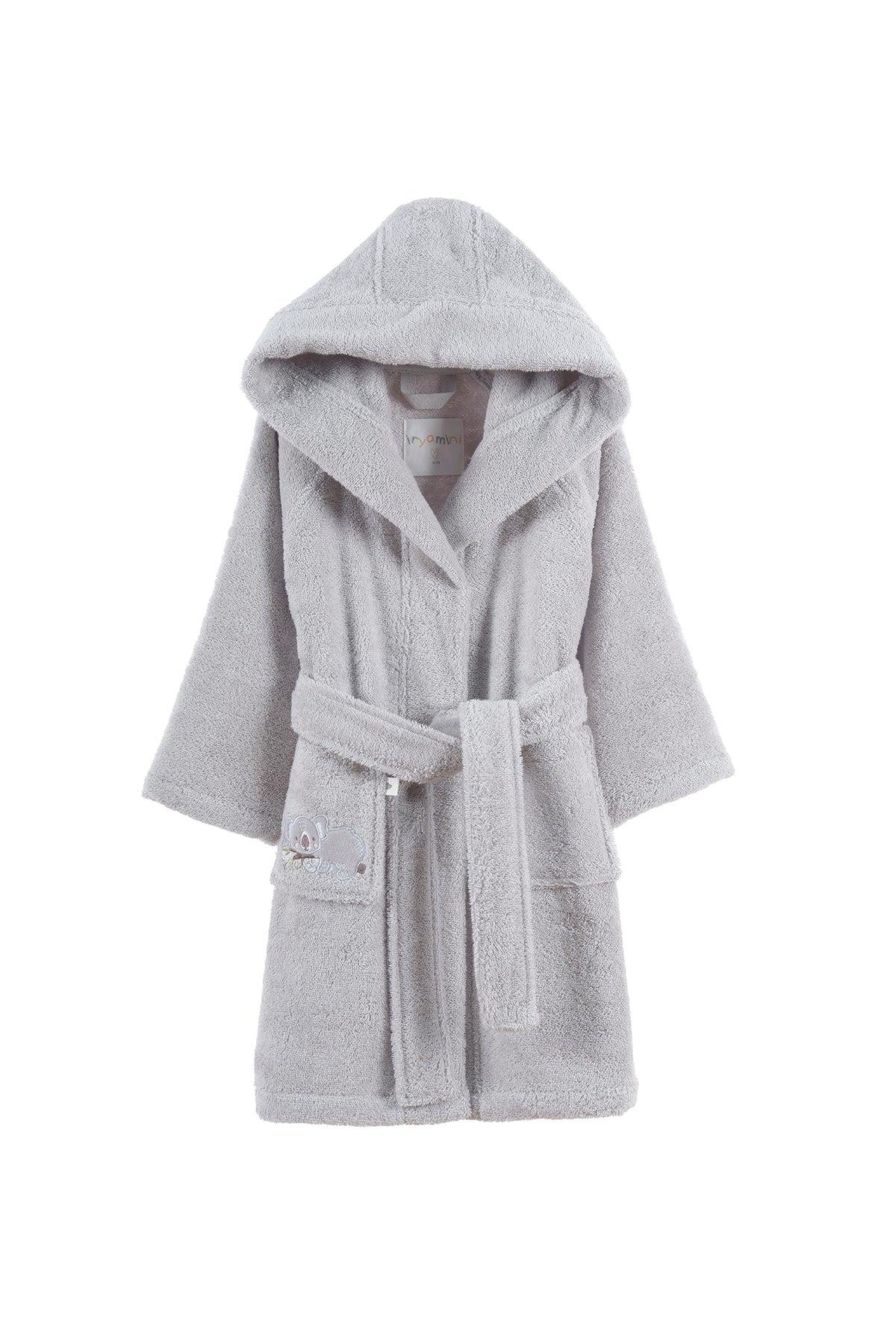 İrya Tiny Koala Organik Pamuklu Nakışlı Çocuk Bornuzu Gri 6-7 Yaş