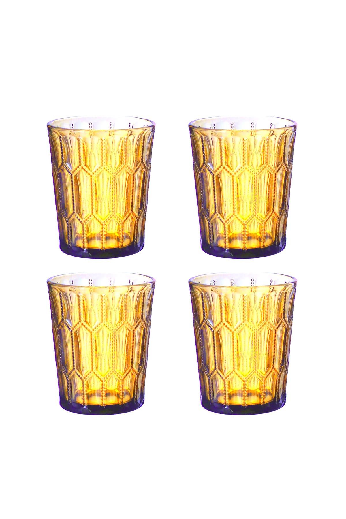 Lucky Art Almera Cam Su Bardağı Seti Amber 4 Parça