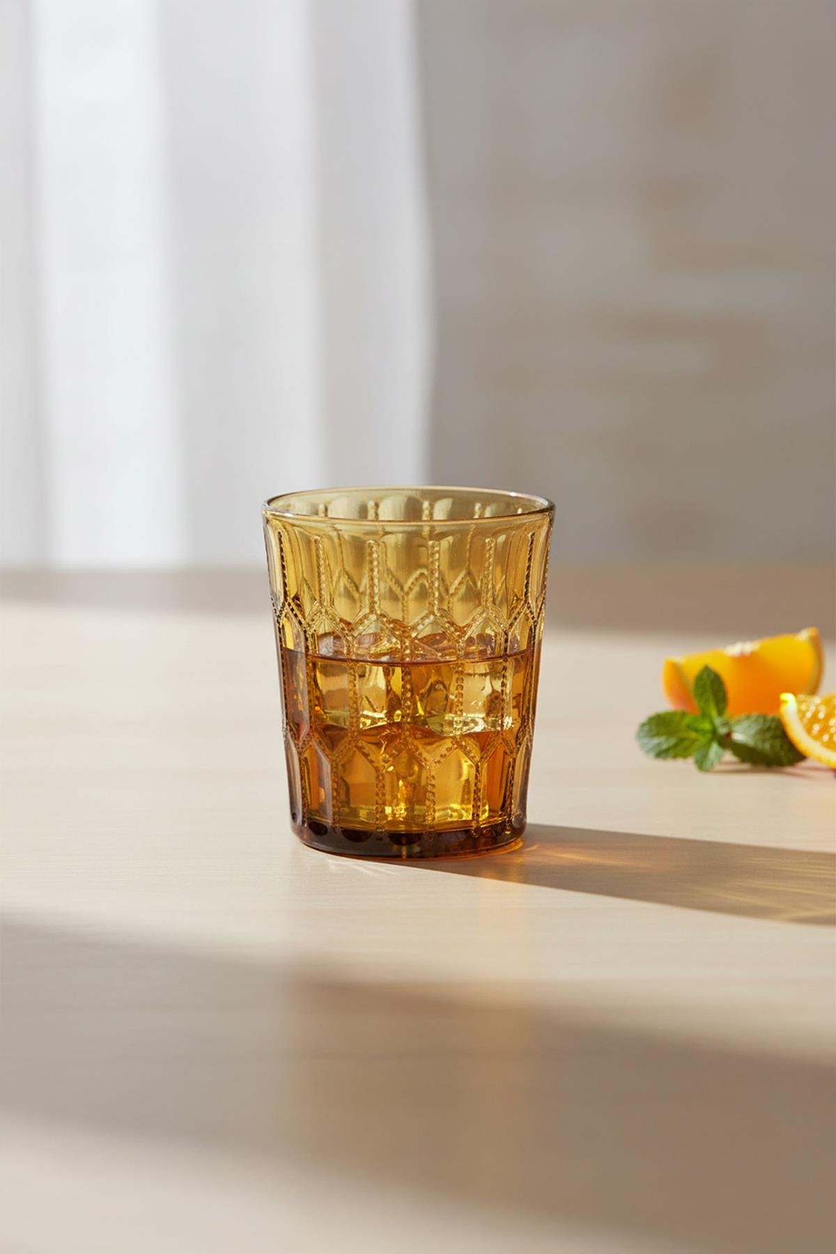 Lucky Art Almera Cam Su Bardağı Seti Amber 4 Parça