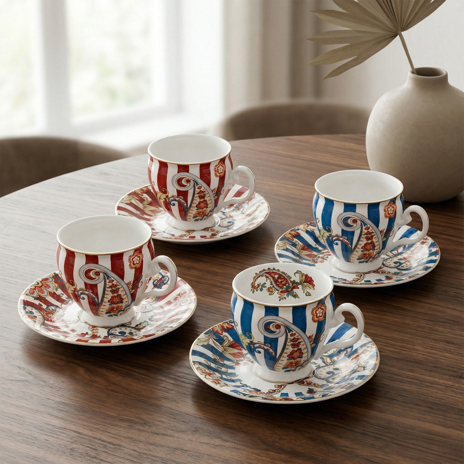 Lucky Art Paisley Bone Çay Fincan Takımı 4'lü - 