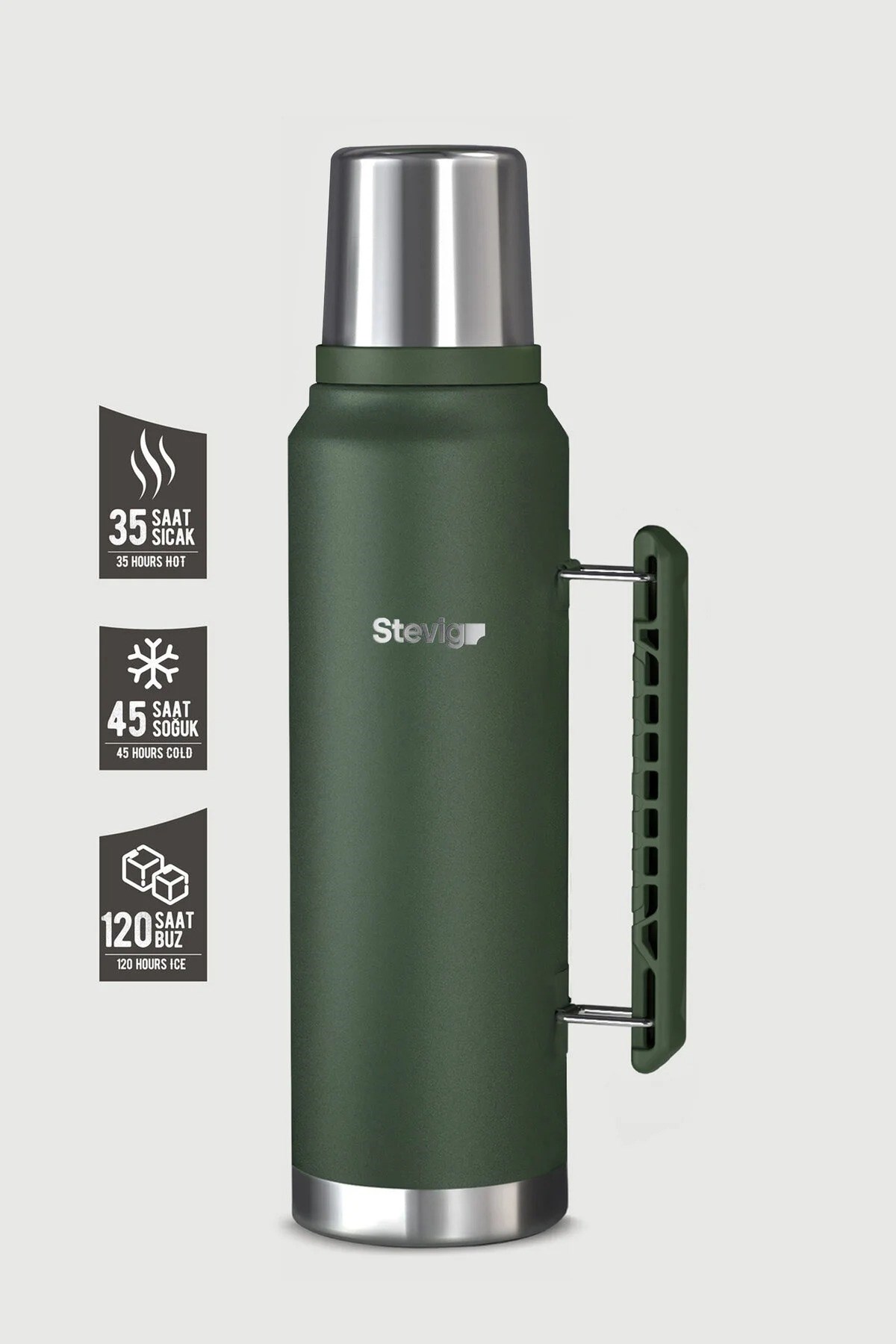 Stevig 1 Camper Klasik Kulplu Sızdırmaz Çelik Termos Green 1.2 lt - 961110005669