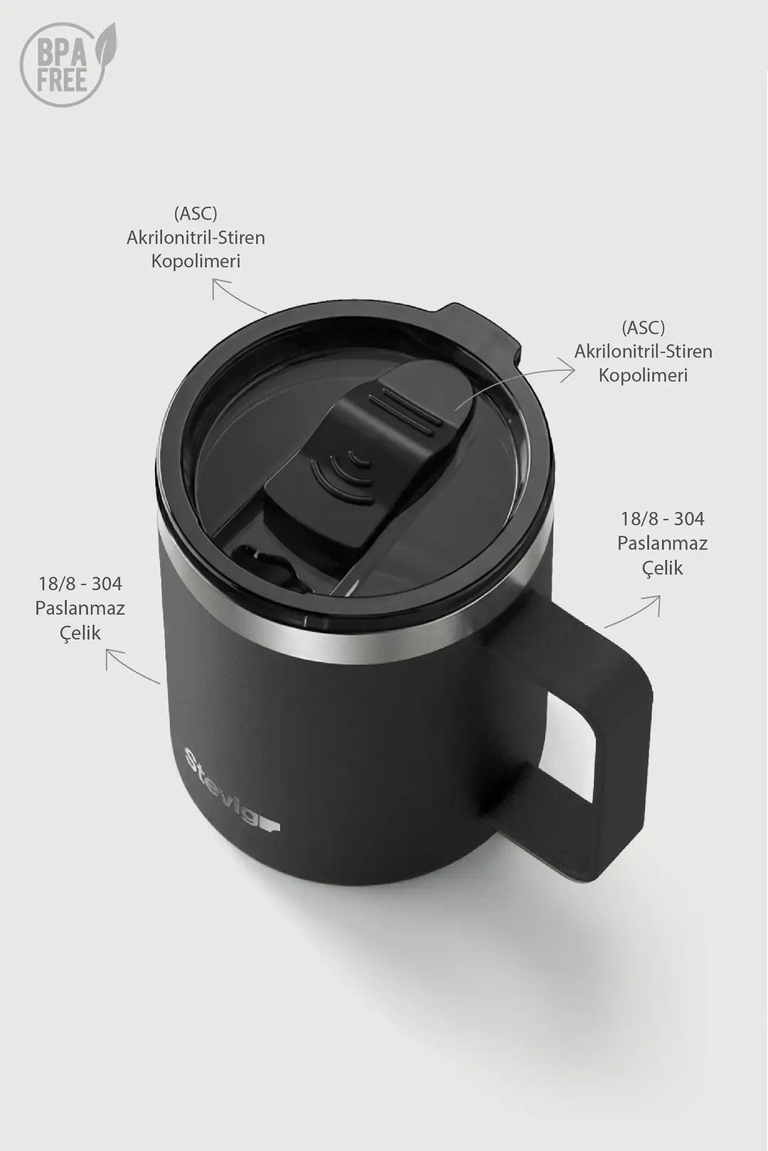 Stevig 1 Cap Daily Mug Kupa Çelik Termos Black 350 ml - 961110007276