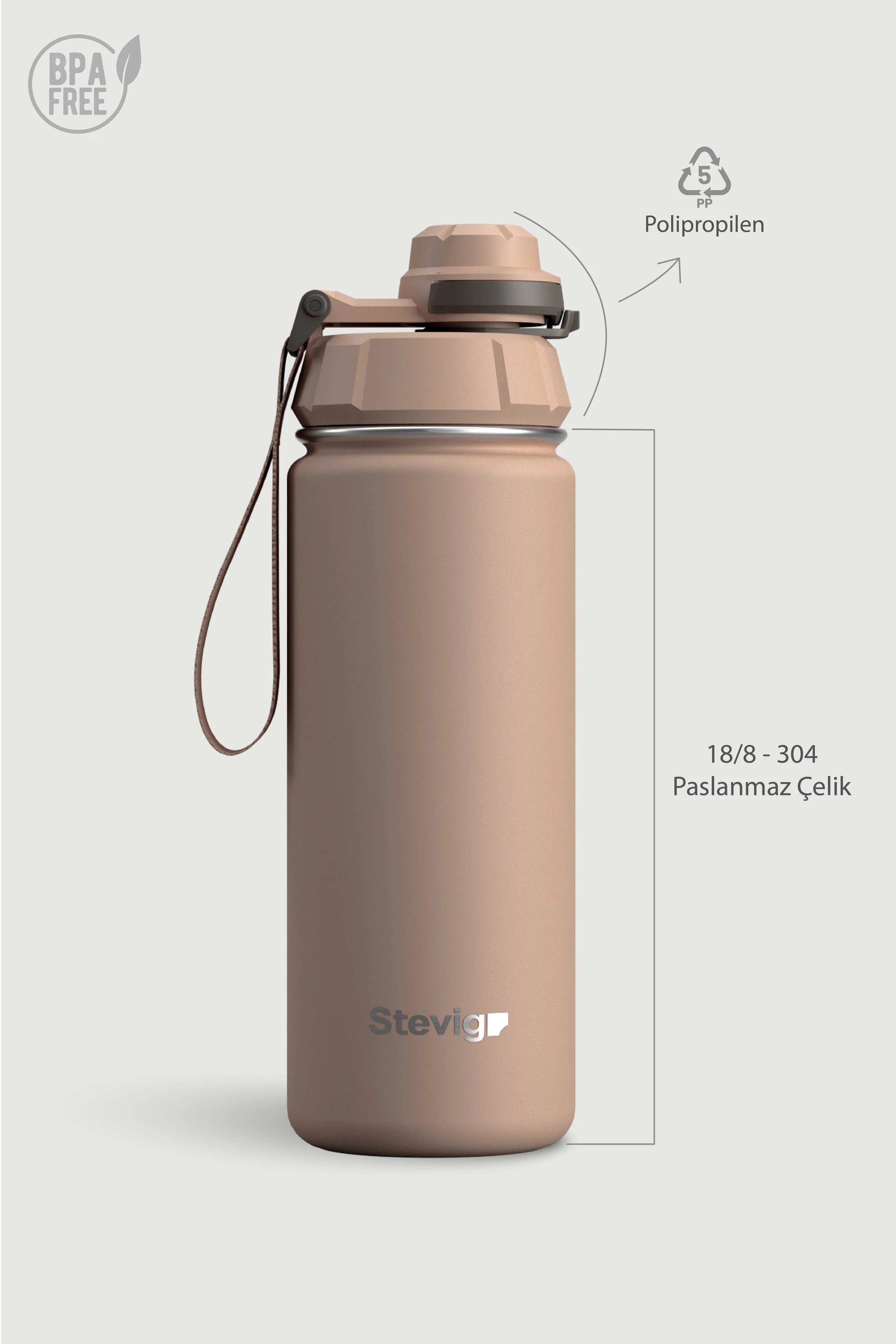 Stevig 1 Hand Leak-Proof Sızdırmaz Çelik Termos Light Brown 500 ml - 961110004962