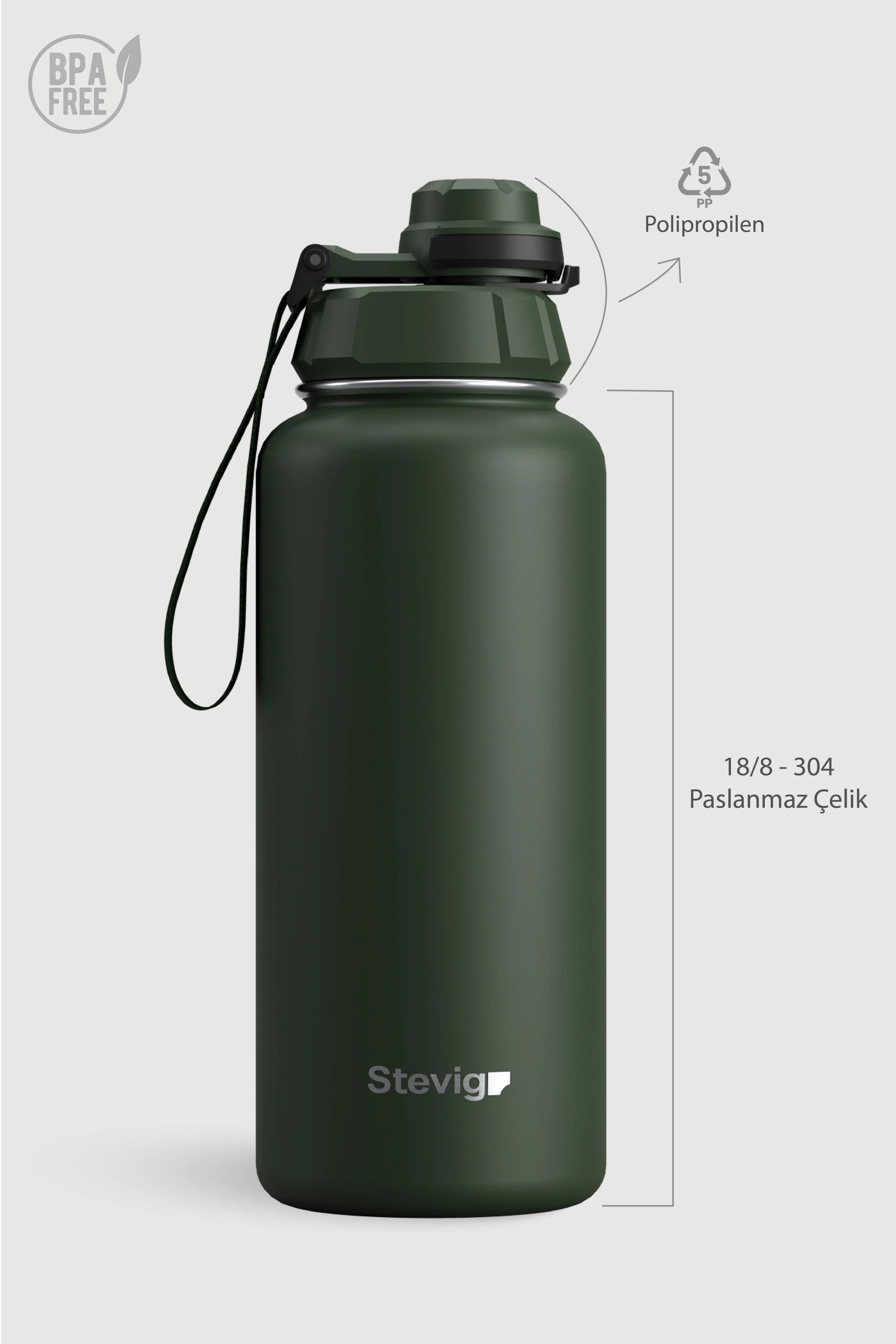 Stevig 1 Hand Leak-Proof Sızdırmaz Çelik Termos Green 1000 ml - 961110004963