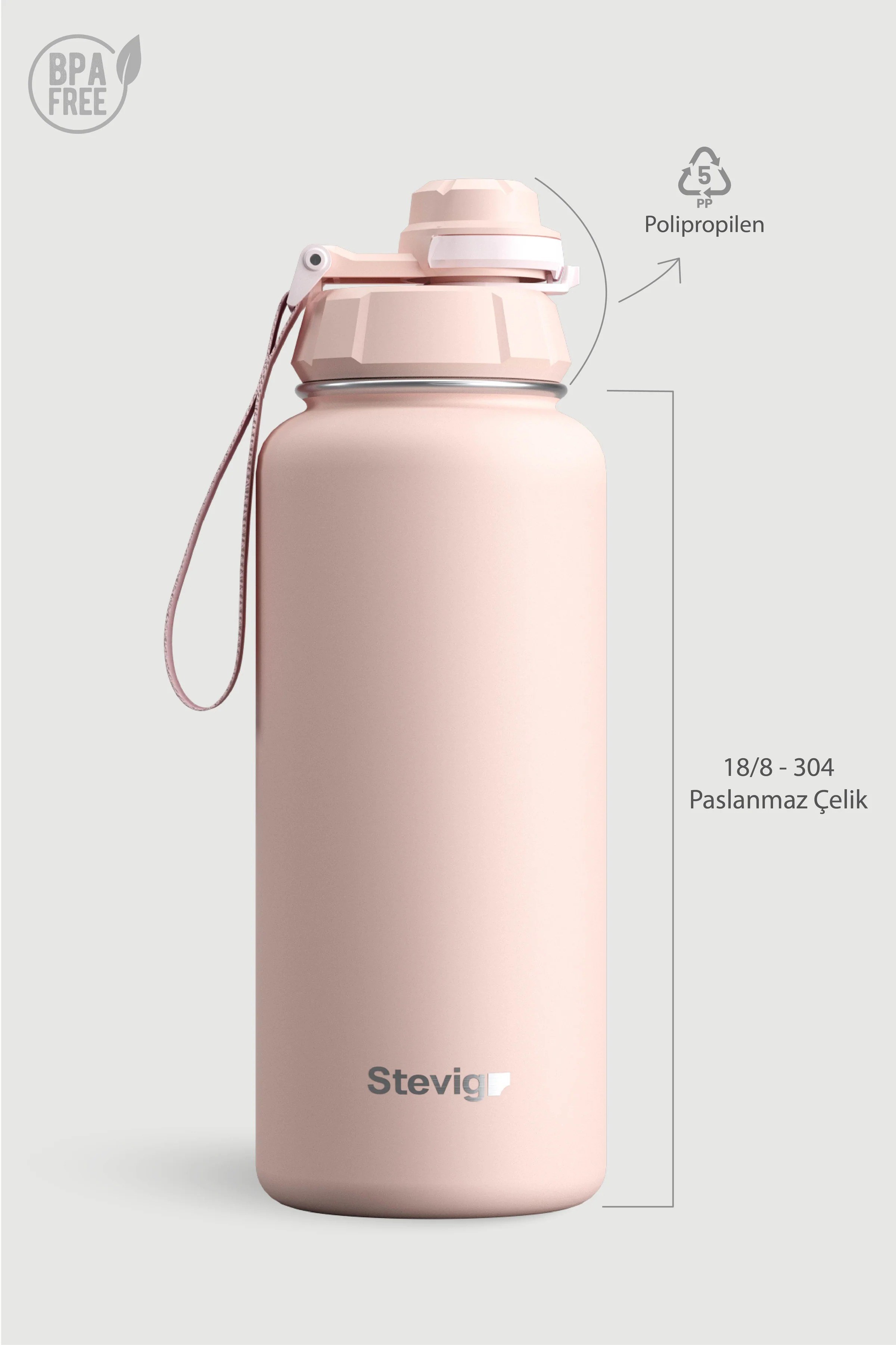 Stevig 1 Hand Leak-Proof Sızdırmaz Çelik Termos Icy Pink 1000 ml - 961110004965