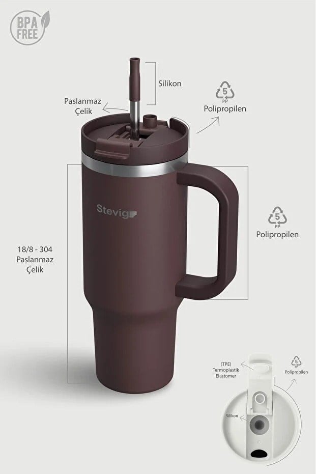Stevig 2 Moods Tuck-In Tumbler Sızdırmaz Çelik Termos Chocolate Plum 900 ml - 961110005679