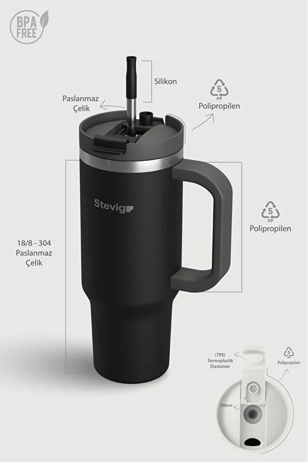 Stevig 2 Moods Tuck-In Tumbler Sızdırmaz Çelik Termos Black 900 ml - 961110005676