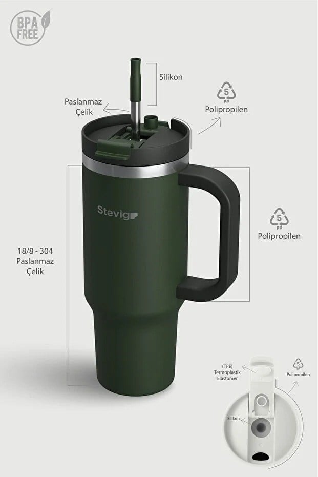 Stevig 2 Moods Tuck-In Tumbler Sızdırmaz Çelik Termos Green 900 ml - 961110005677