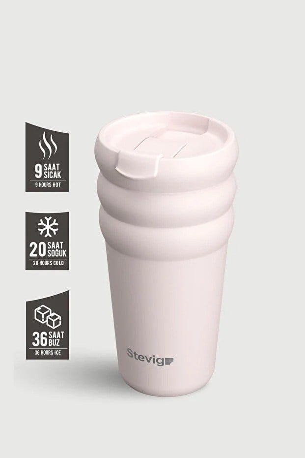 Stevig 3 Bubble Two-Cap Straw Tumbler Çelik Termos Soft Quartz 600 ml - 961110005674