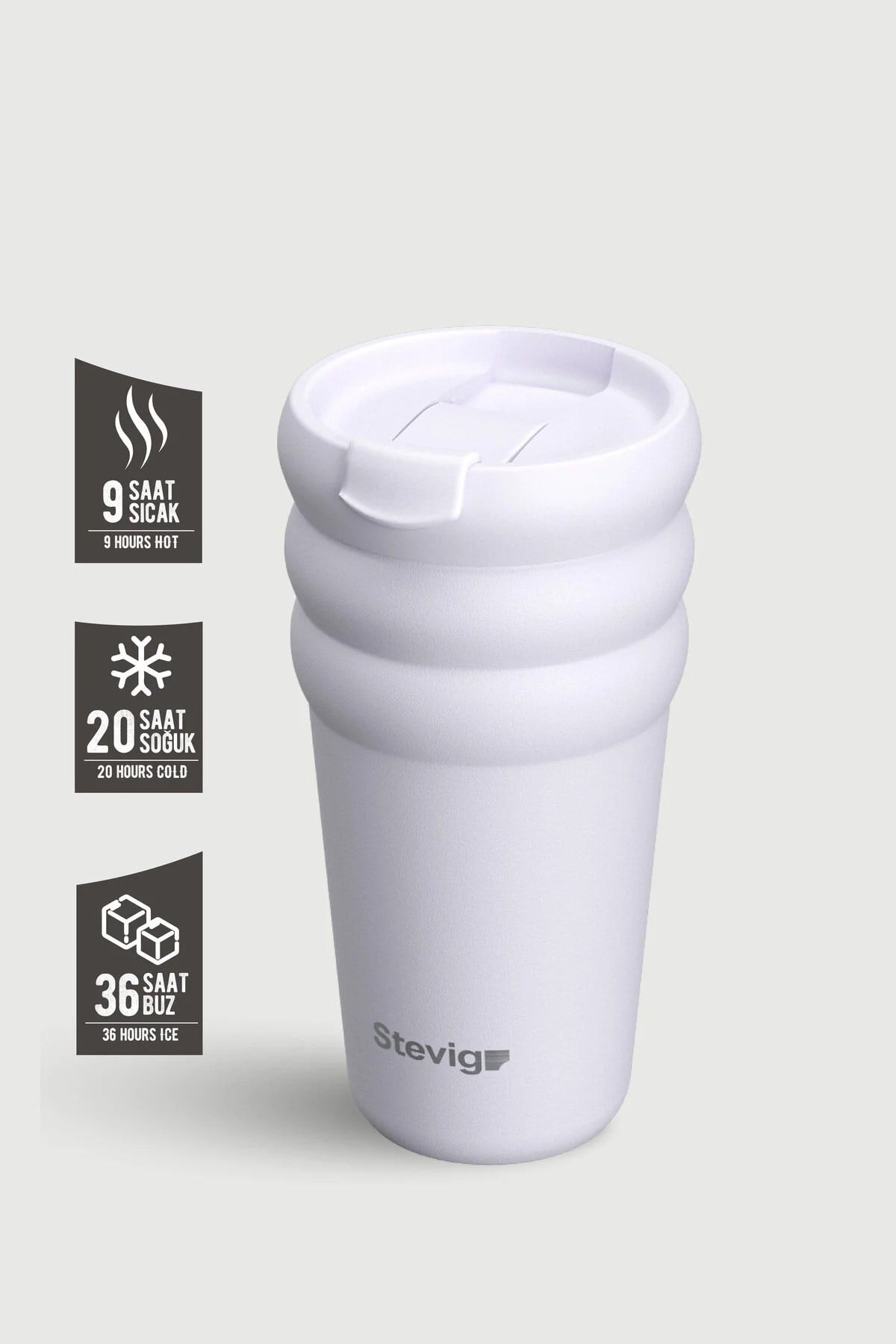 Stevig 3 Bubble Two-Cap Straw Tumbler Çelik Termos Lilac Hint 600 ml - 961110005680