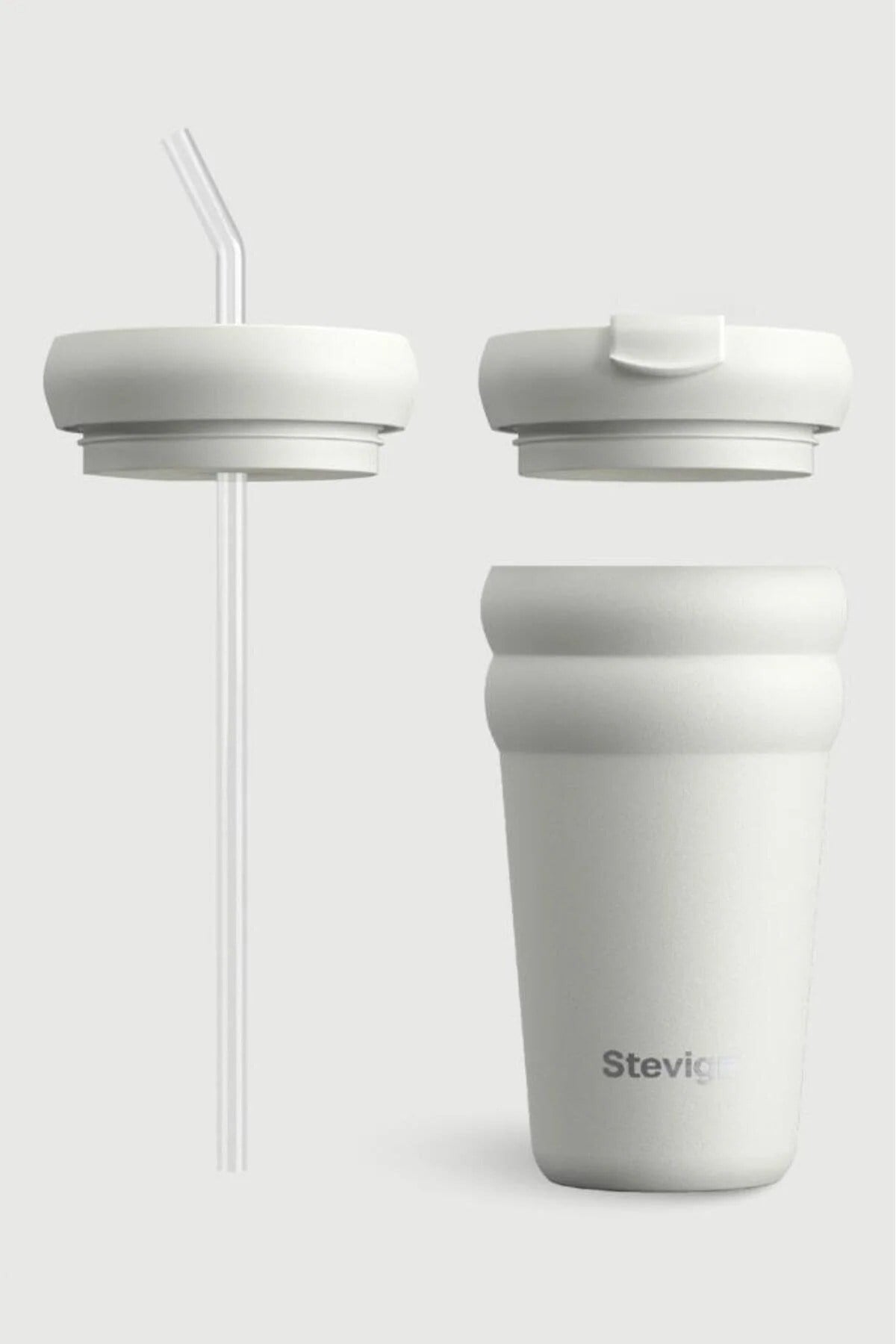 Stevig 3 Bubble Two-Cap Straw Tumbler Çelik Termos White Stone 600 ml - 961110005672