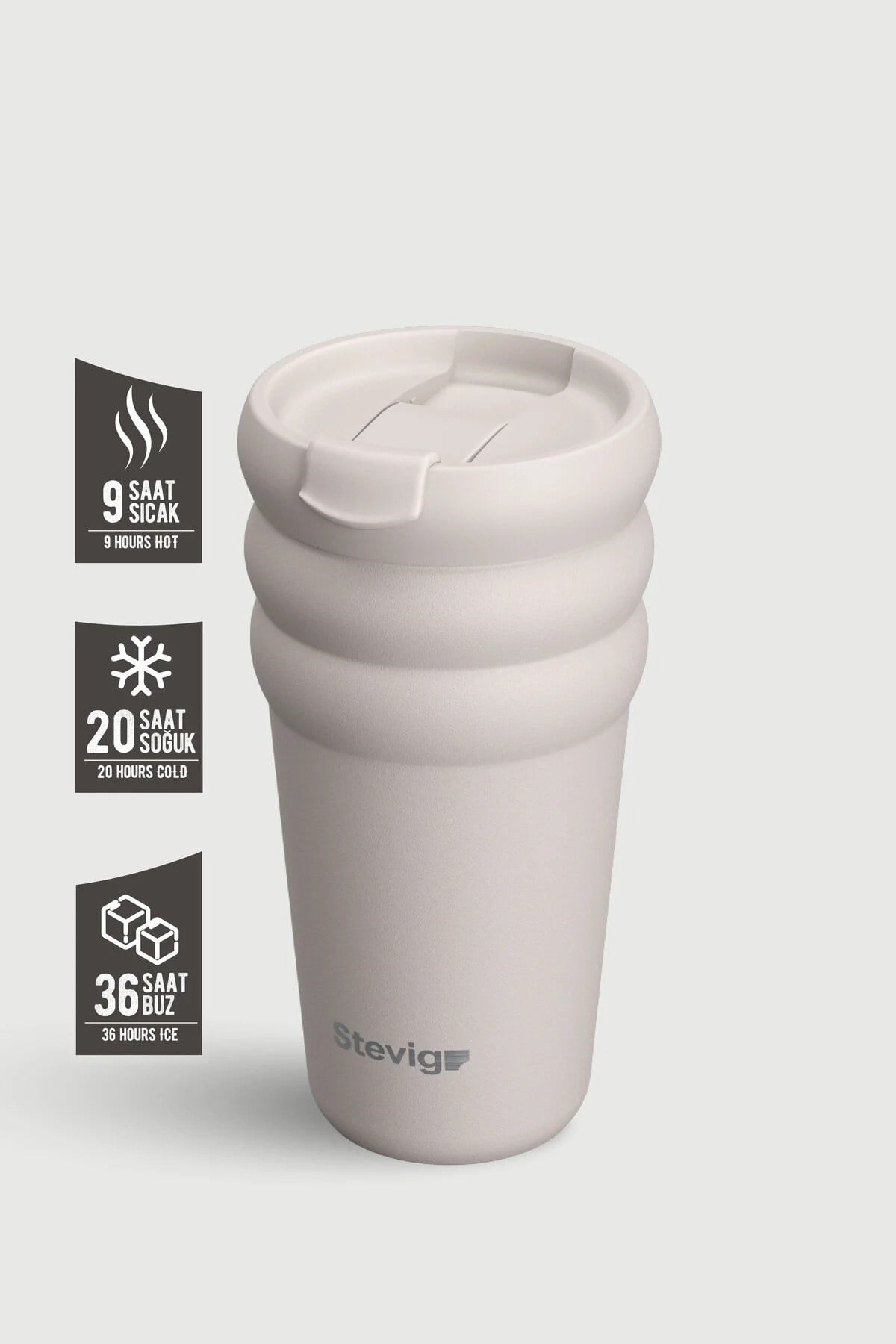 Stevig 3 Bubble Two-Cap Straw Tumbler Çelik Termos Crushed Rock 600 ml - 961110006127