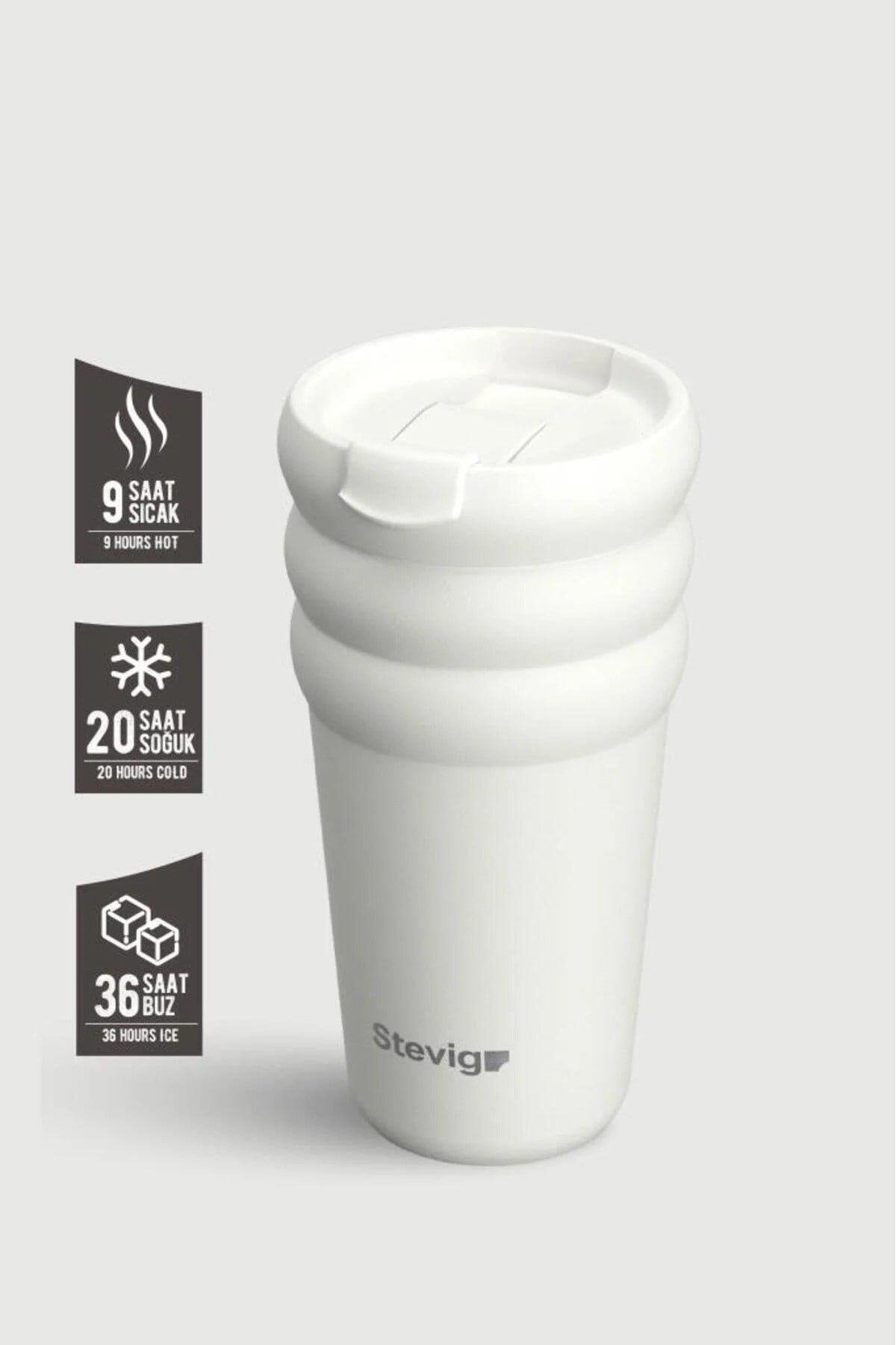 Stevig 3 Bubble Two-Cap Straw Tumbler Çelik Termos White Stone 600 ml - 961110005672