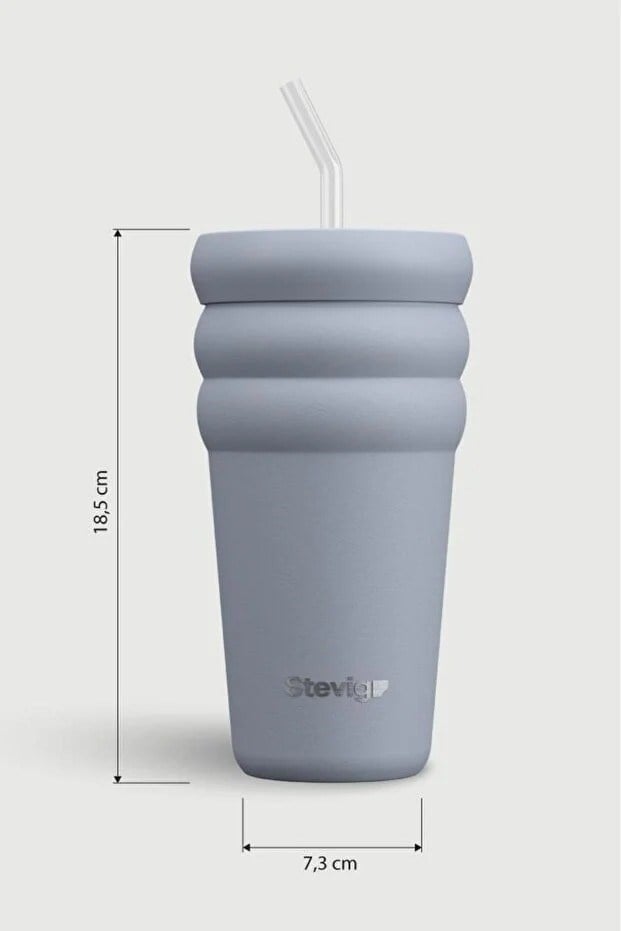 Stevig 3 Bubble Two-Cap Straw Tumbler Çelik Termos Zen Blue 600 ml - 961110005678