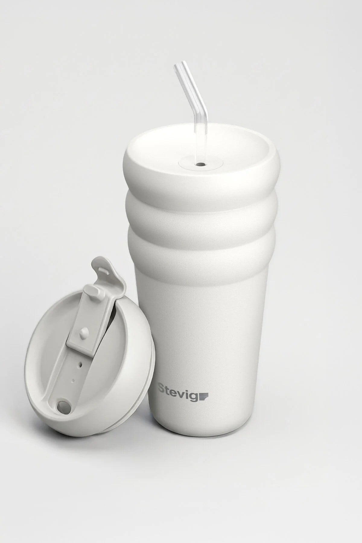 Stevig 3 Bubble Two-Cap Straw Tumbler Çelik Termos White Stone 600 ml - 961110005672