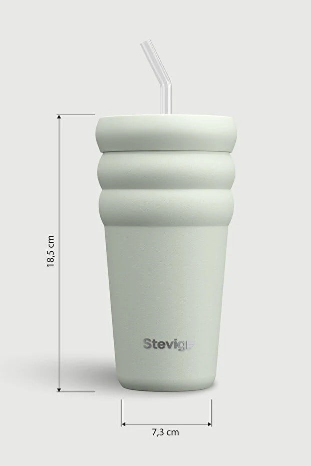 Stevig 3 Bubble Two-Cap Straw Tumbler Çelik Termos Lightest Sky 600 ml - 961110005675