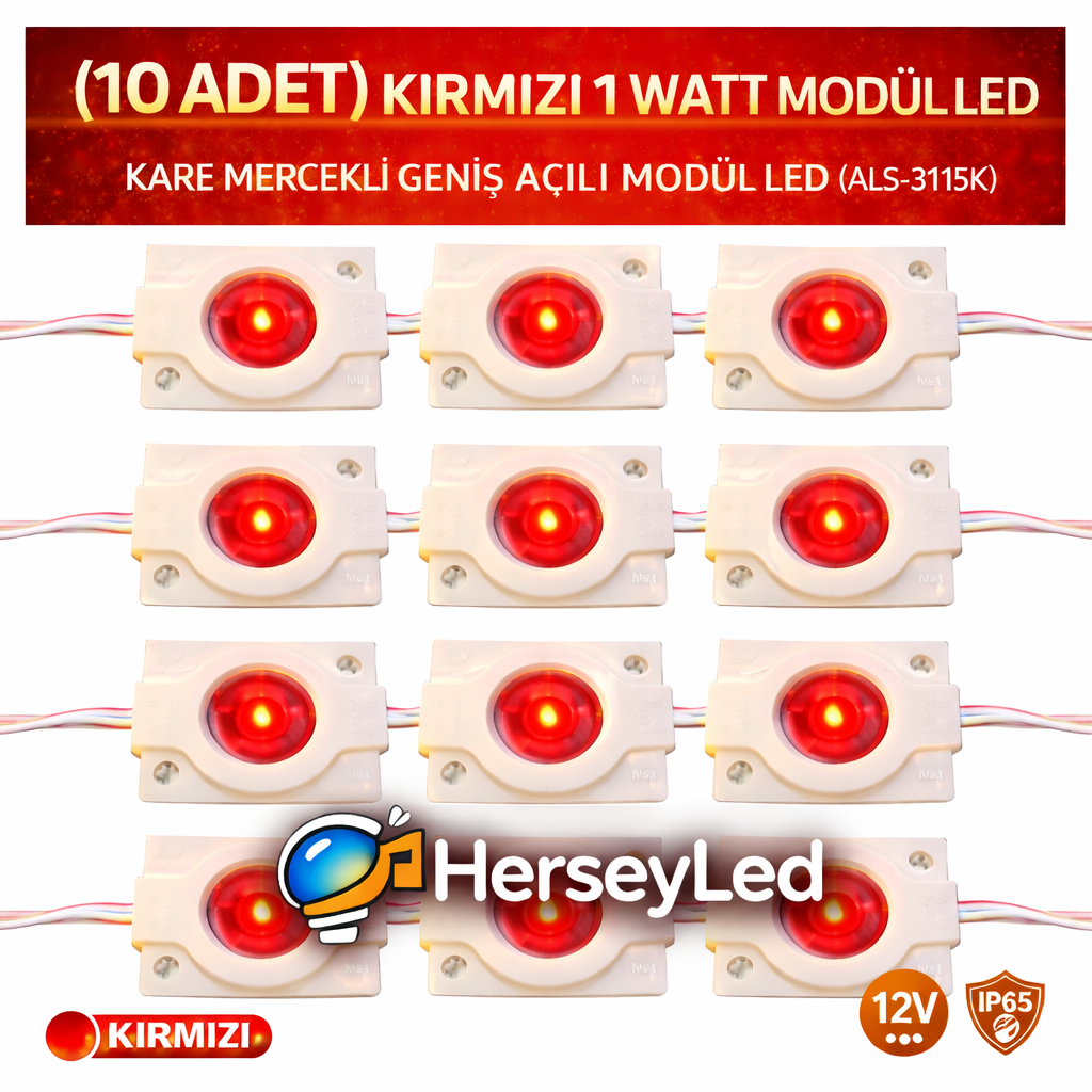 ( 20 ADET ) KIRMIZI 5630 X 1 LED KARE MERCEKLİ GENİŞ AÇILI MODÜL LED