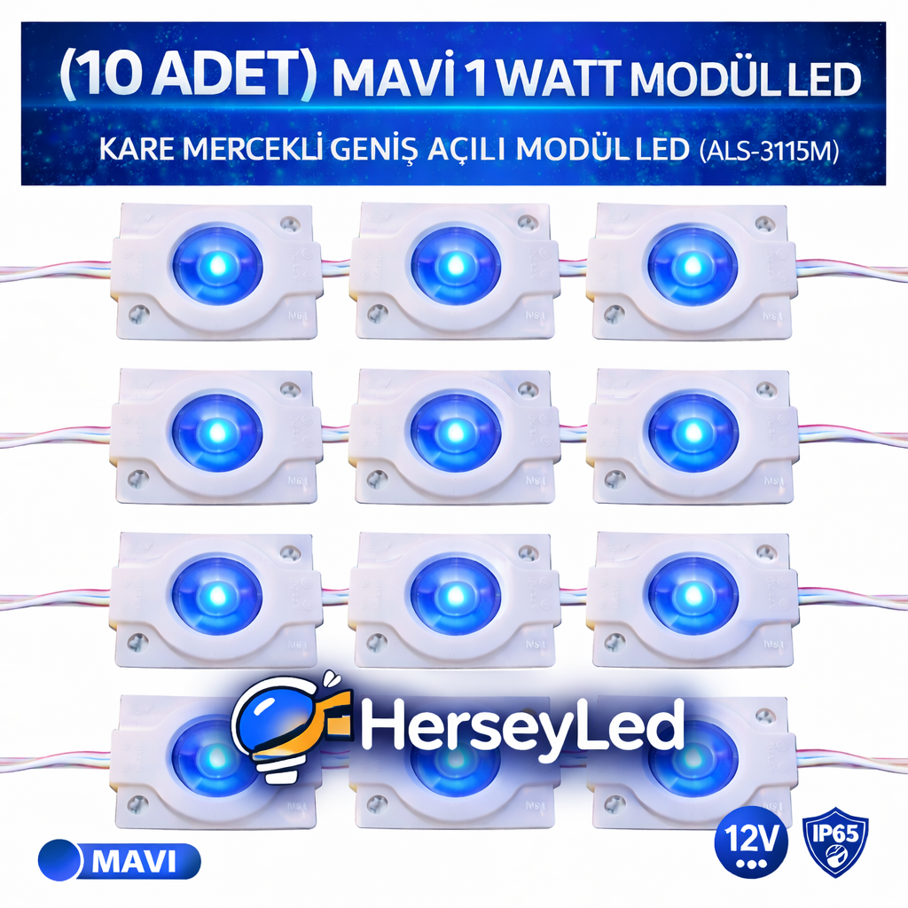 ( 20 ADET ) MAVİ 5630 X 1 LED KARE MERCEKLİ GENİŞ AÇILI MODÜL LED