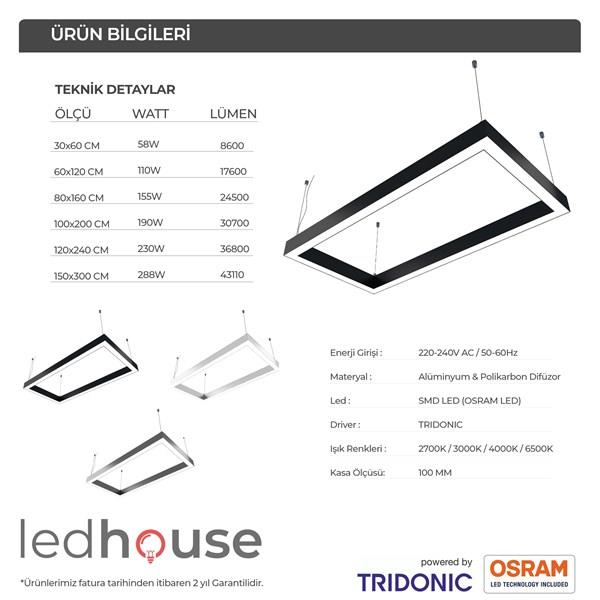  Dikdörtgen Simit Linear Modern Led Avize Lineer Armatür 100X200 CM