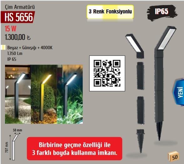  HELIOS HS 5656 15 Watt Kazıklı Solar Bahçe Armatürü - 3 Işık Renkli (Beyaz + Ilık Beyaz + Gün Işığı)