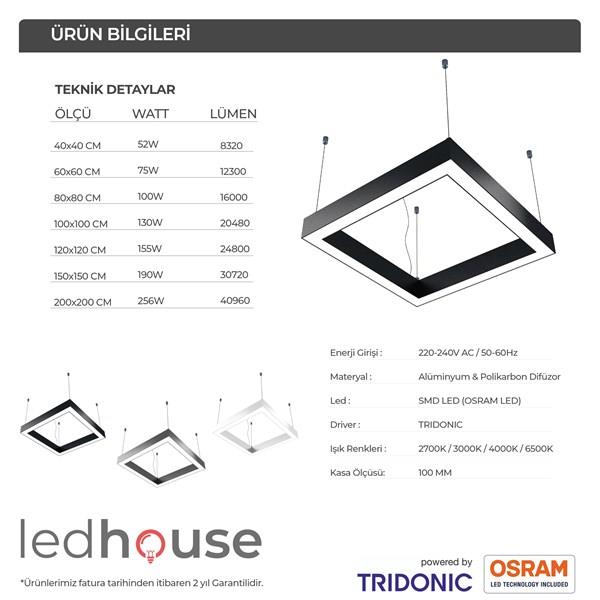  Kare Linear Modern Led Avize Simit Lineer Armatür 60cm