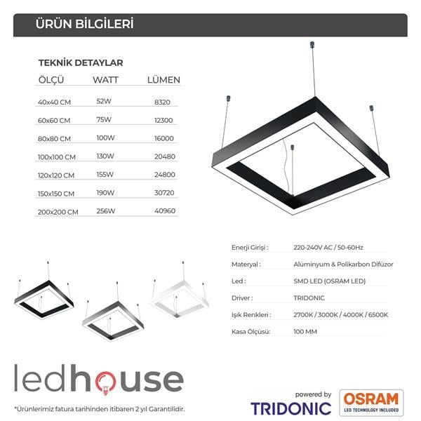  Kare Linear Modern Led Avize Simit Lineer Armatür 80cm