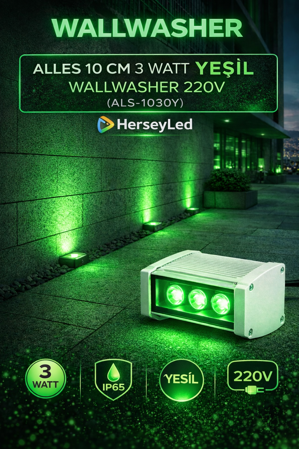 10 CM 3 WATT YEŞİL WALLWASHER 220V