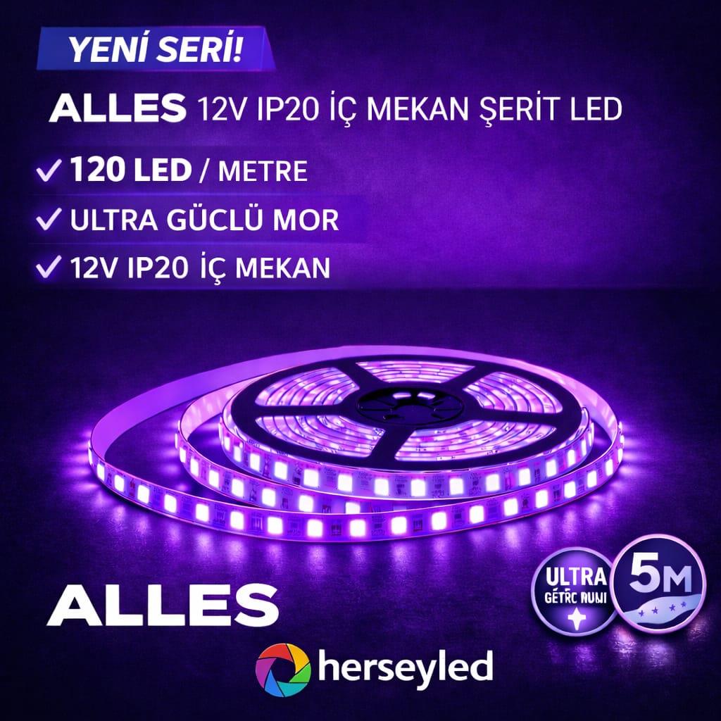 120 LEDLİ MOR IŞIK ŞERİT LED 2835 12VOLT 5MT/PAKET