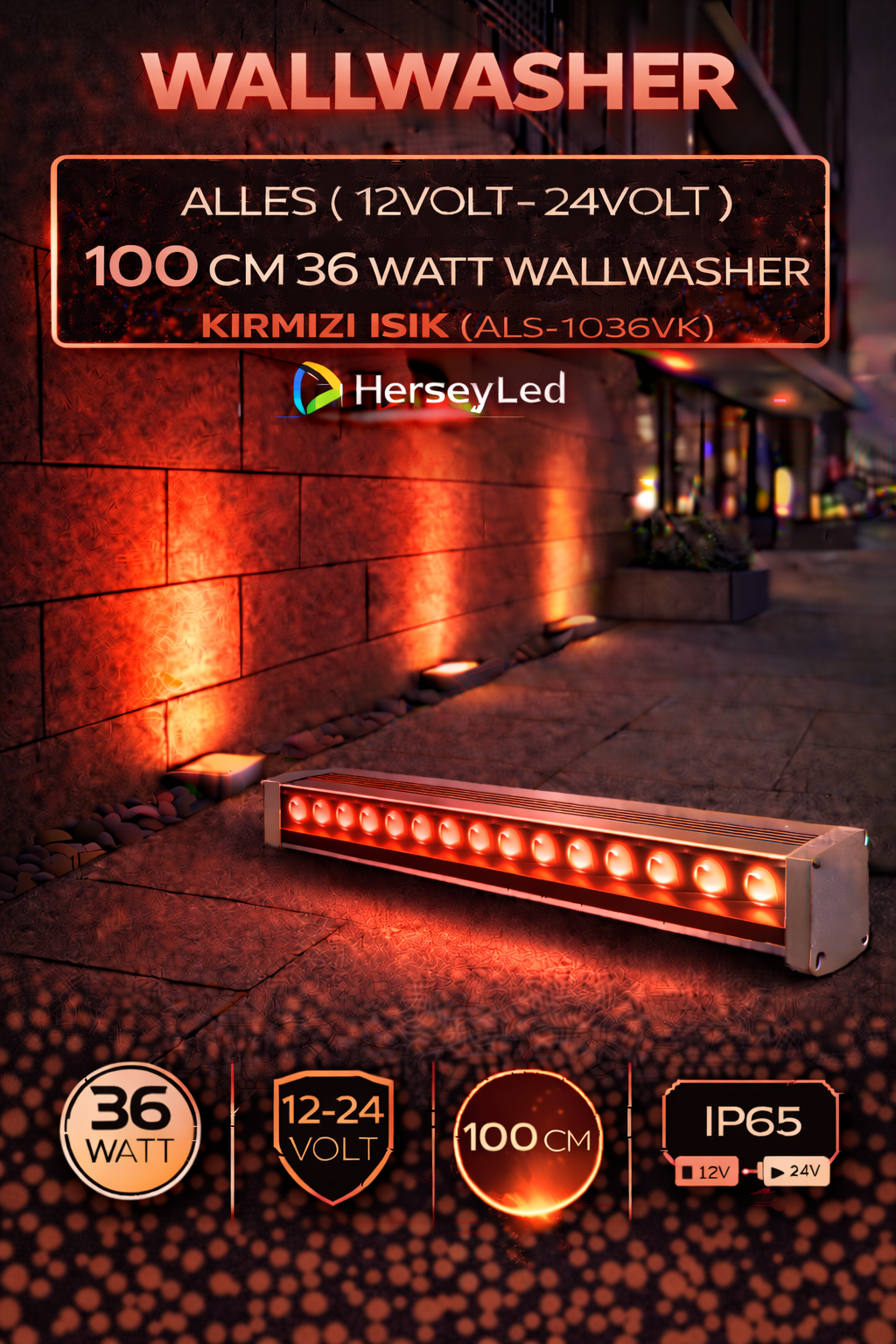 12V / 24V WALLWASHER 100 CM 36 WATT  - KIRMIZI IŞIK