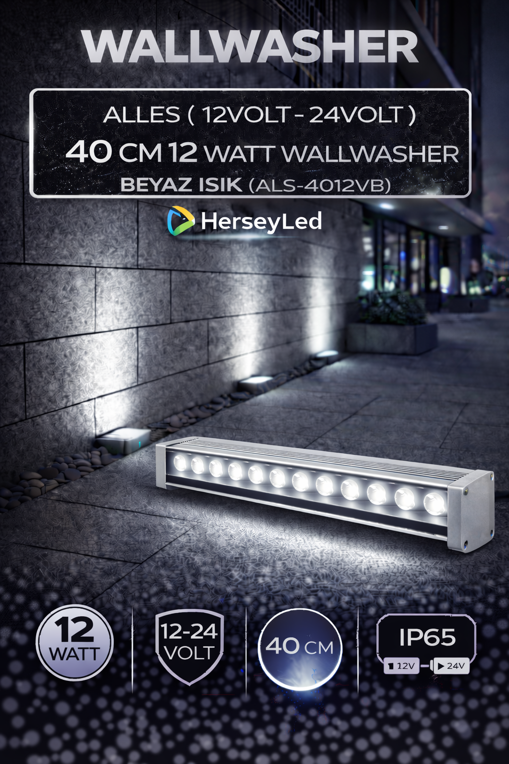 12V / 24V WALLWASHER 40 CM 12 WATT  - BEYAZ IŞIK