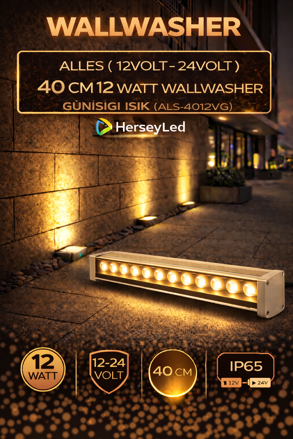 12V / 24V WALLWASHER 40 CM 12 WATT  - GÜNIŞIĞI IŞIK