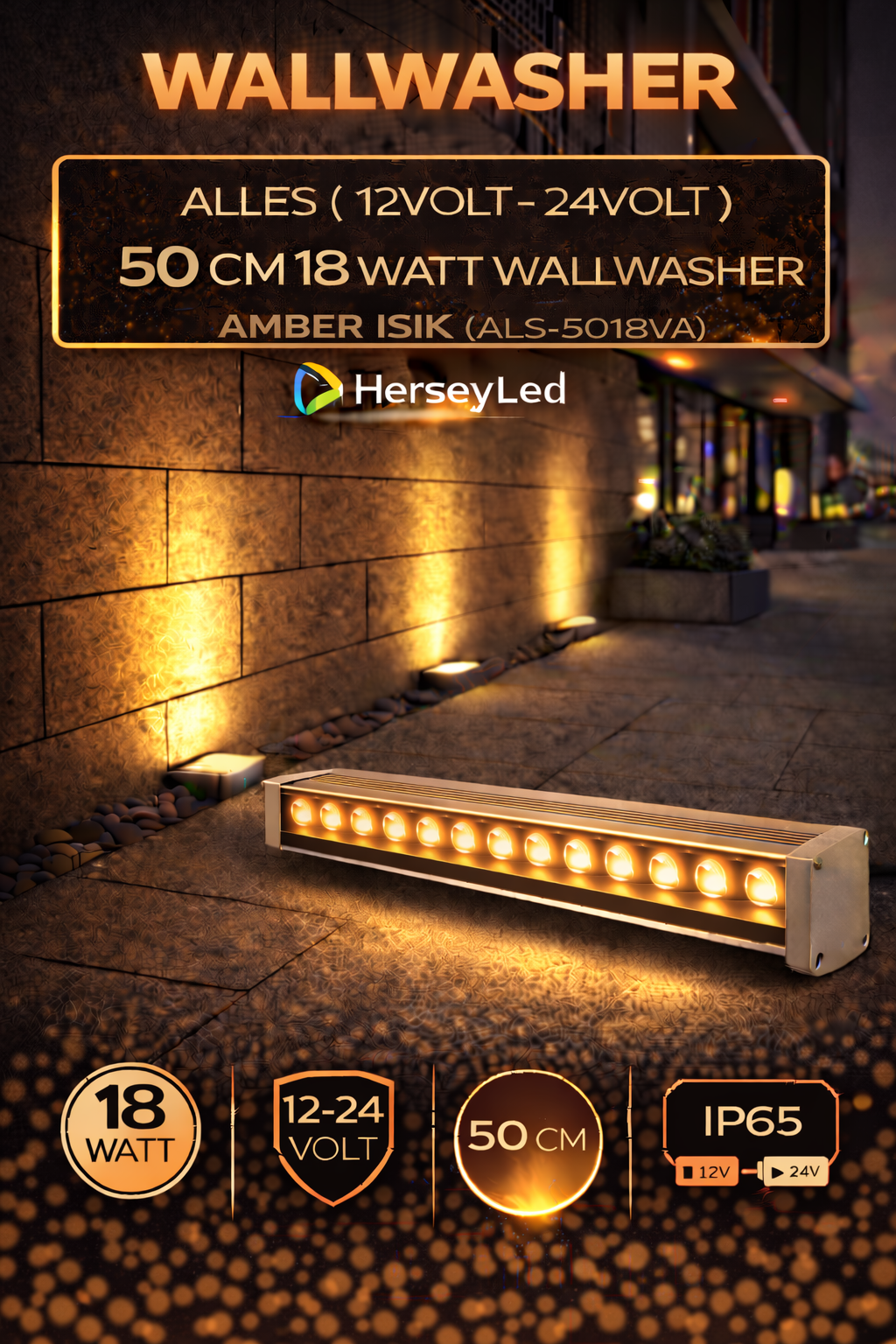 12V / 24V WALLWASHER 50 CM 18 WATT  - AMBER IŞIK