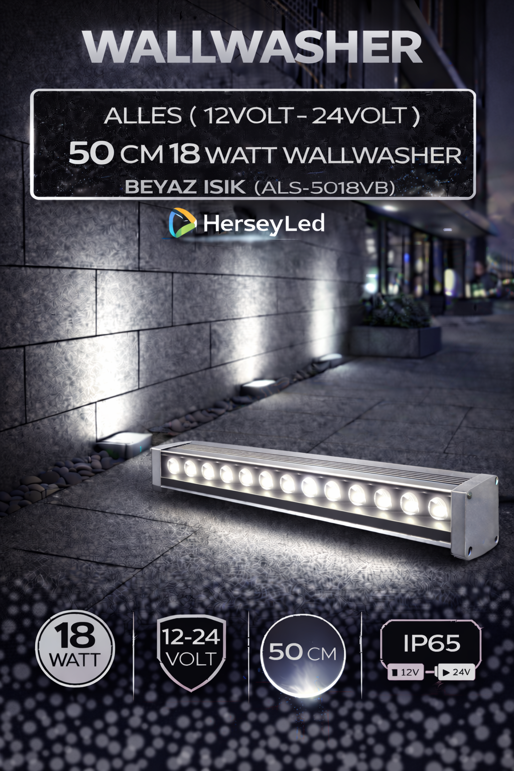 12V / 24V WALLWASHER 50 CM 18 WATT  - BEYAZ IŞIK