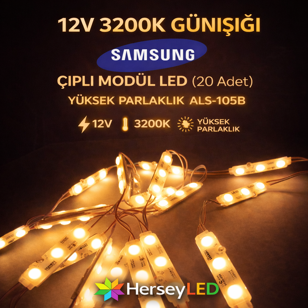 12V 3200K Günışığı Samsung Çipli Modül LED – 10’lu Paket, Yüksek Parlaklık ALS-105B