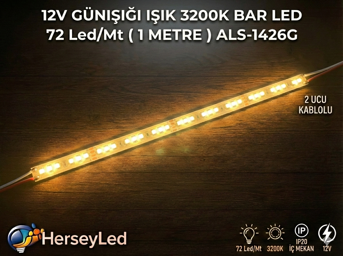 12V 5630/72 LEDLİ BAR LED GÜNIŞIĞI 3200K 1MT