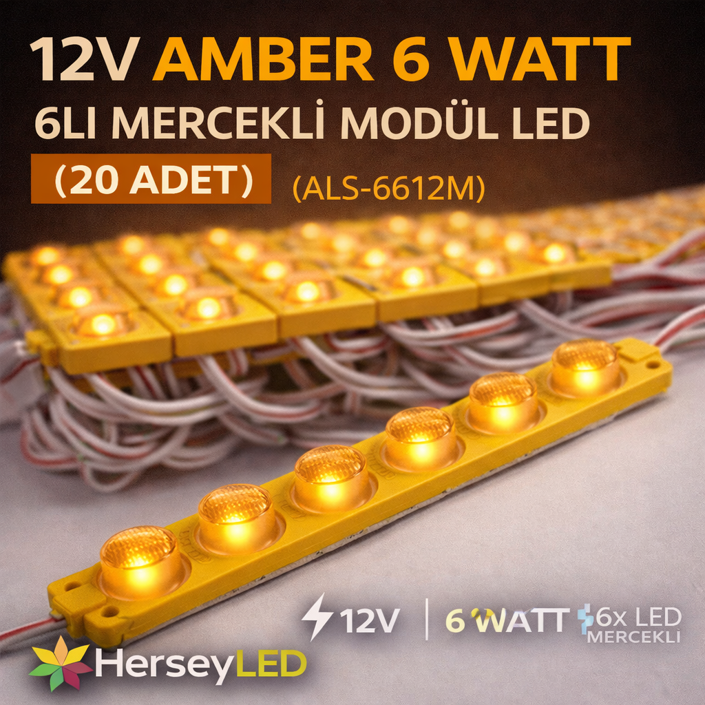 12V AMBER 6 WATT 6LI MERCEKLİ MODÜL LED ( 20 ADET )