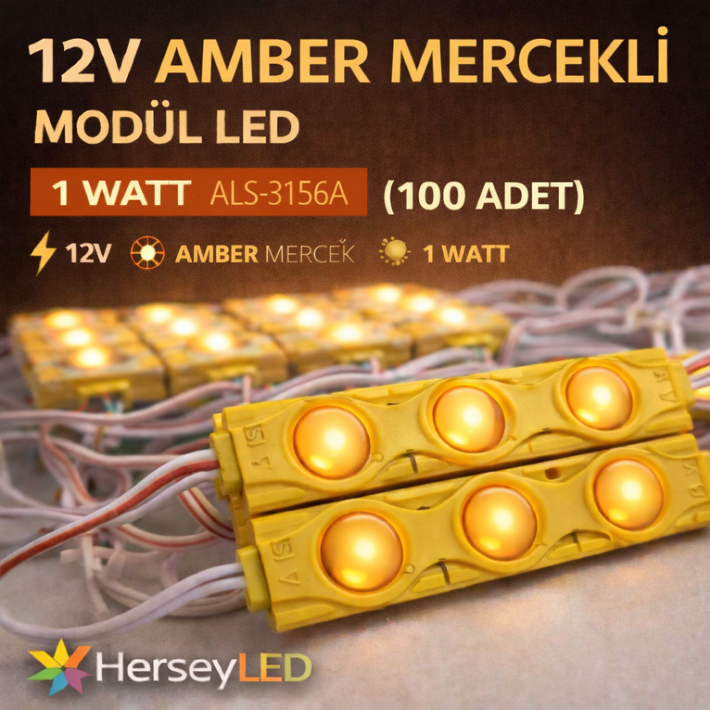 12V AMBER LED MODUL  ( 100 ADET ) 3X1 MERCEKLİ