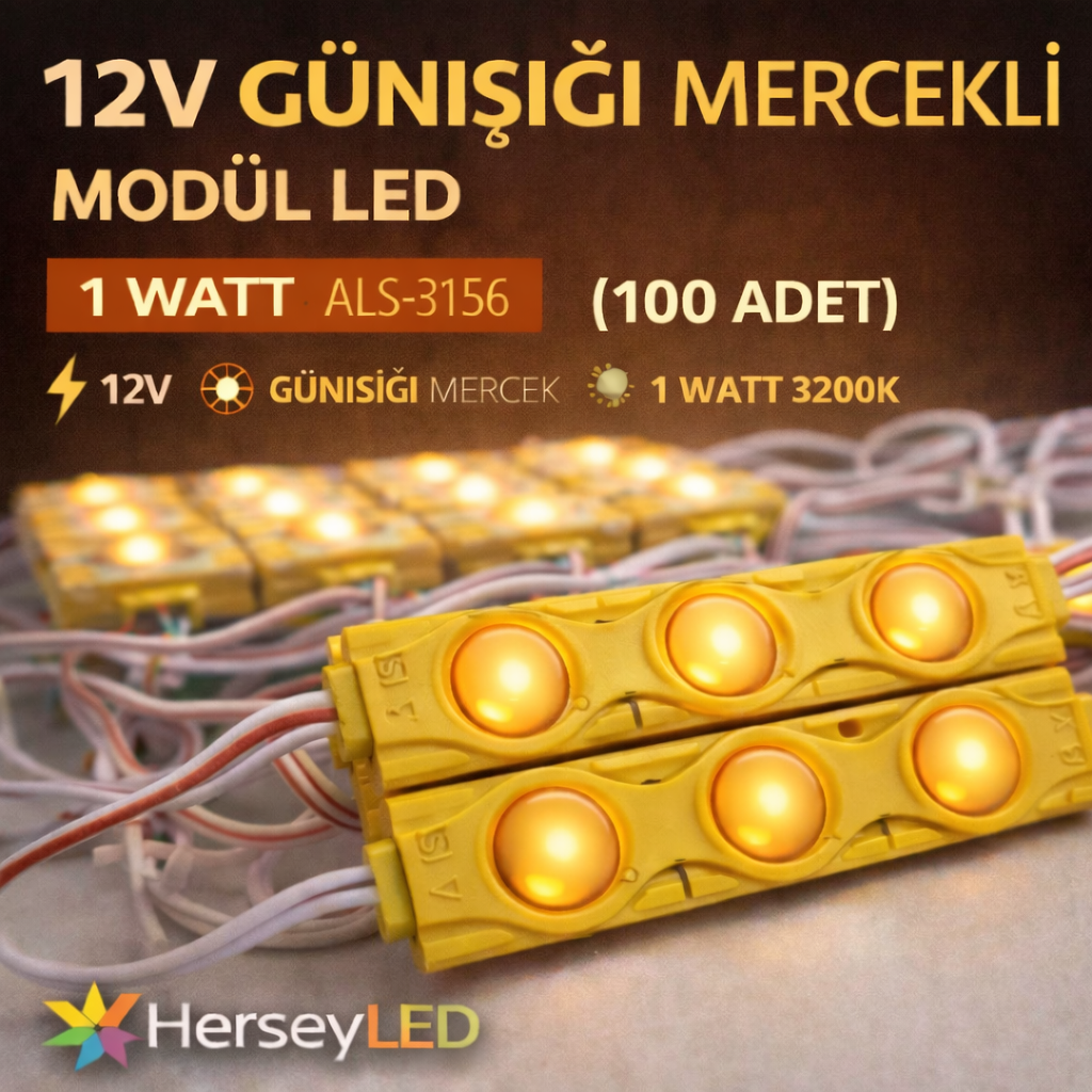12V GÜNIŞIĞI LED MODUL  ( 100 ADET ) 3X1 MERCEKLİ