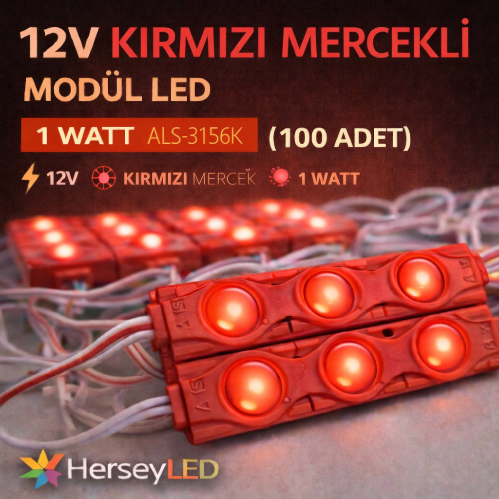 12V KIRMIZI LED MODUL  ( 100 ADET ) 3X1 MERCEKLİ