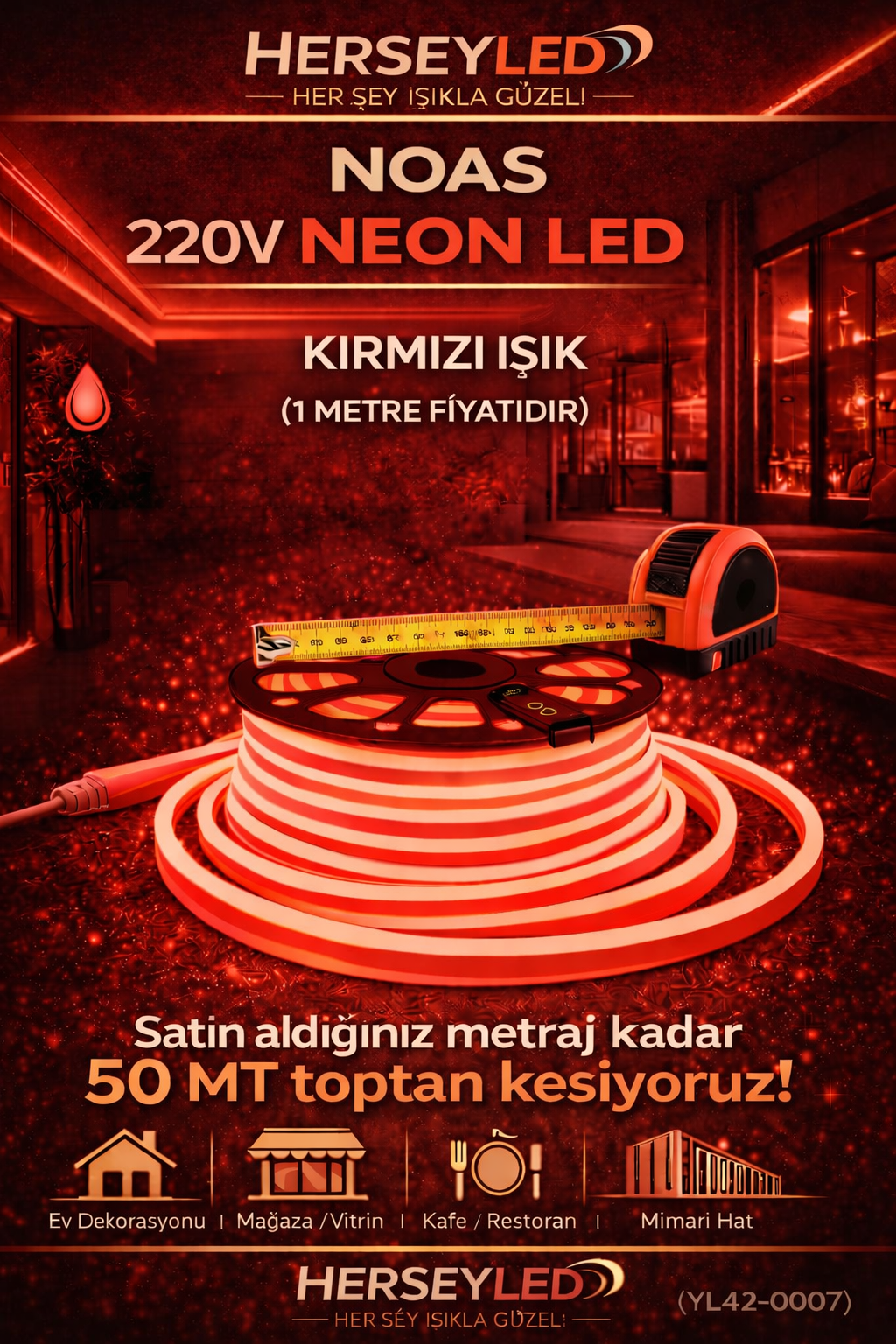 220V NEON LED KIRMIZI 8X16 MM NOAS YL42-0004