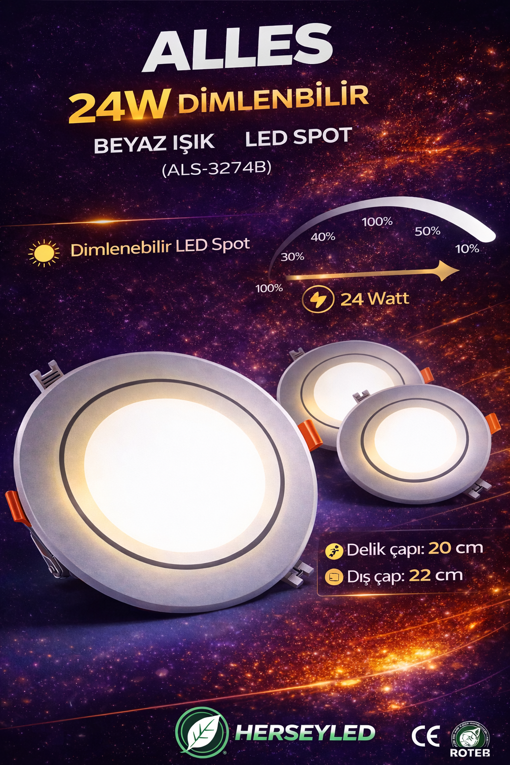 24W DİMLENEBİLİR LED SPOT BEYAZ