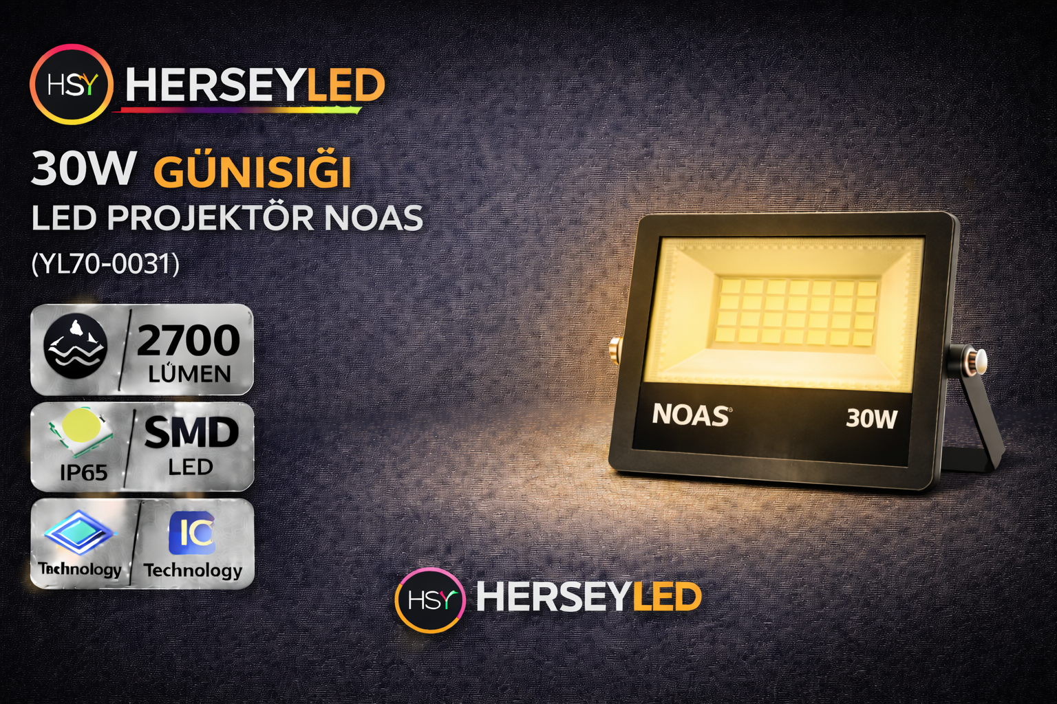30W GÜNIŞIĞI LED PROJEKTÖR NOAS YL70-0031