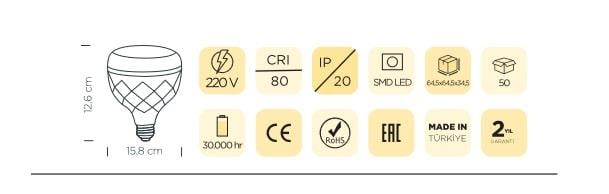50W KRİSTAL CAMLI T-BULB LED AMPUL E27 6500K