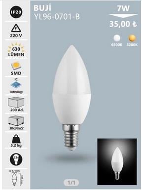 7W E14 BUJİ LED AMPUL BEYAZ NOAS YL96-0701-B