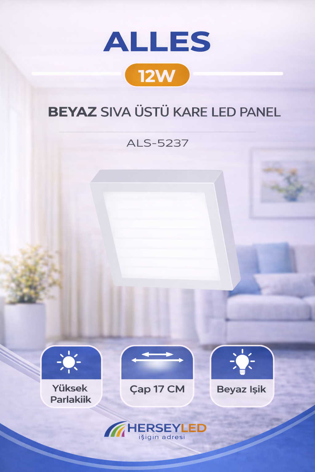ALLES 12W BEYAZ SIVA ÜSTÜ KARE LED PANEL