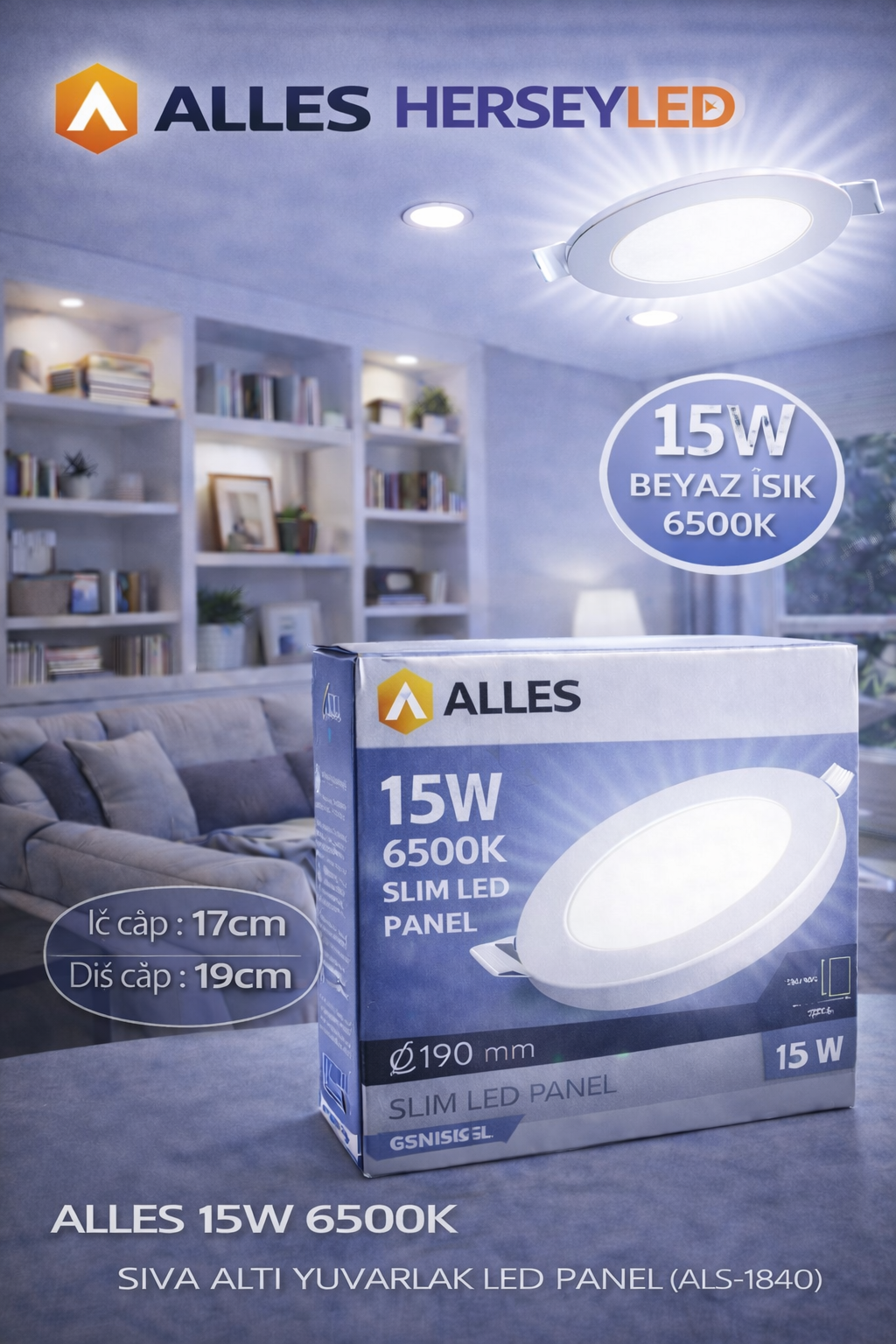 ALLES 15W BEYAZ 6500K SIVA ALTI YUVARLAK LED PANEL