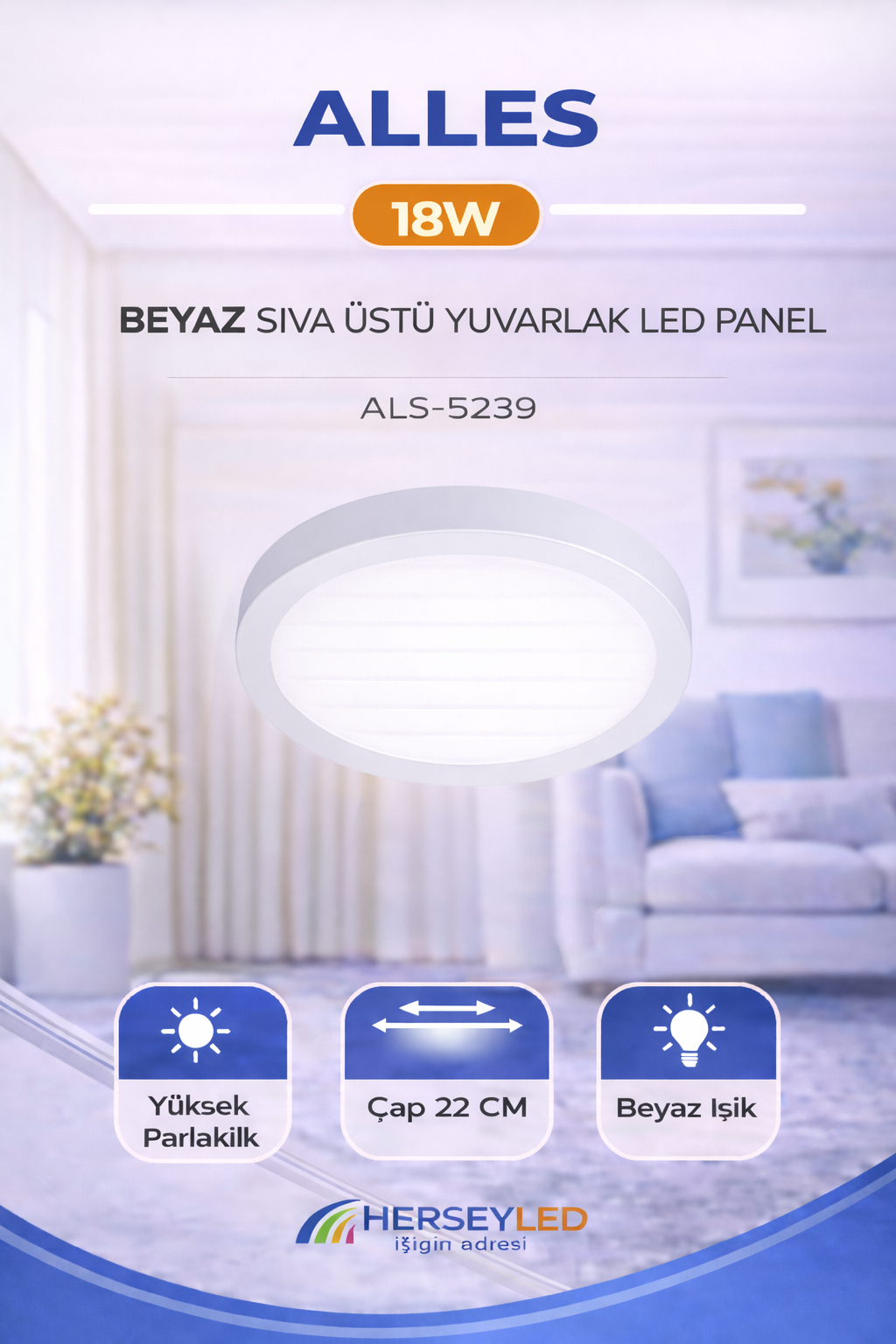 ALLES 18W BEYAZ SIVA ÜSTÜ YUVARLAK LED PANEL